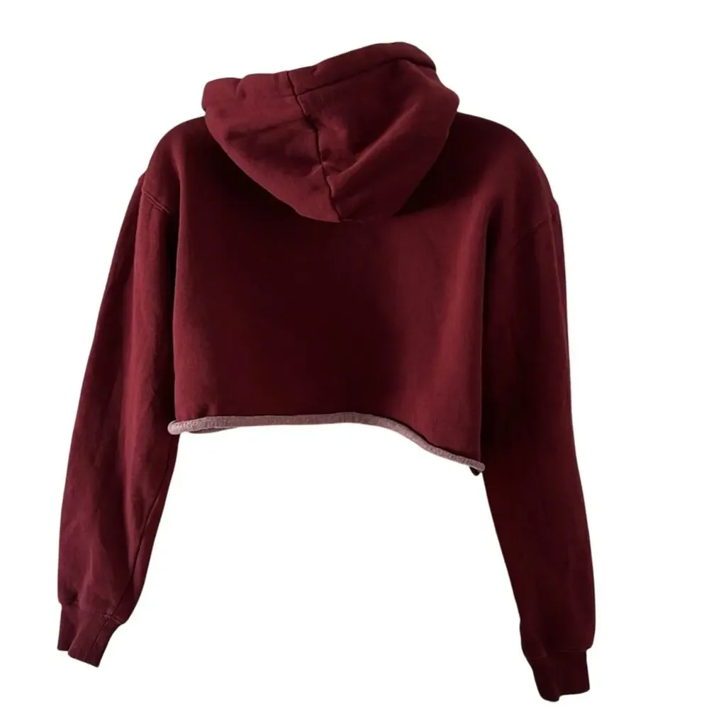 Wild Fable XS New York cropped hoodie Sweatshirt Maroon Streetwear Preppy Comfy - Picture 3 of 8